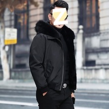 2025新款皮毛一体大衣男士冬季派克服短款皮衣仿皮草夹克外套包邮