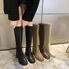 Demi-season high boots, chain with zipper, plus size, Korean style