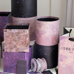 Festive Marble Black Plum Jam Square Round Flower Arrangement Gift Box Rose Hug Bucket Flower Arrangement Flower Shop Wholesale