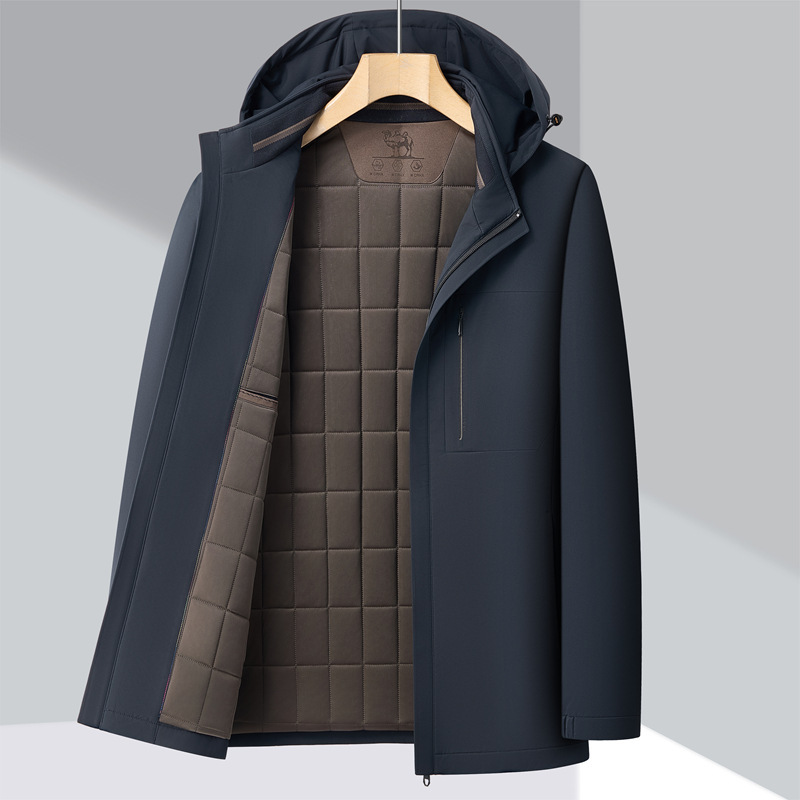 Yagor Winter Camel down Cotton Jacket for Men with Turn-Down Collar, Fleece-Lined and Thickened Executive Jacket, Dad's Cotton Coat