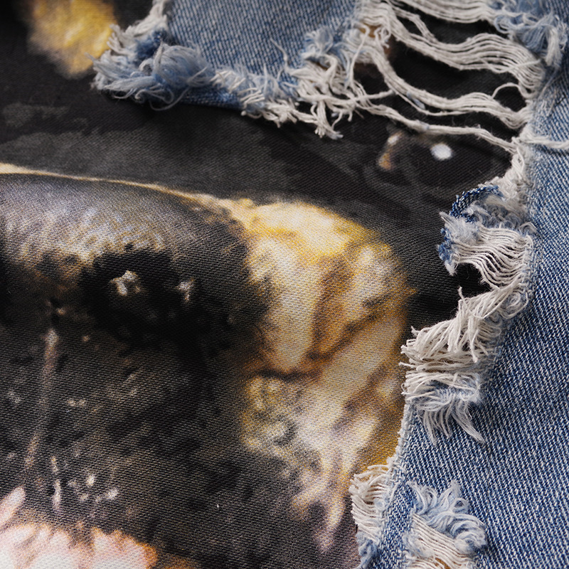 Men's Denim Jacket High Street Trendy Loose Fit Printed Patch_voghion.com
