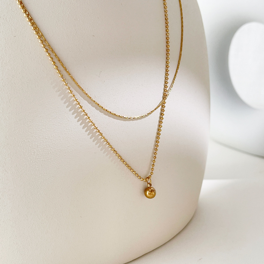 simple new stainless steel double layered ball fine necklace