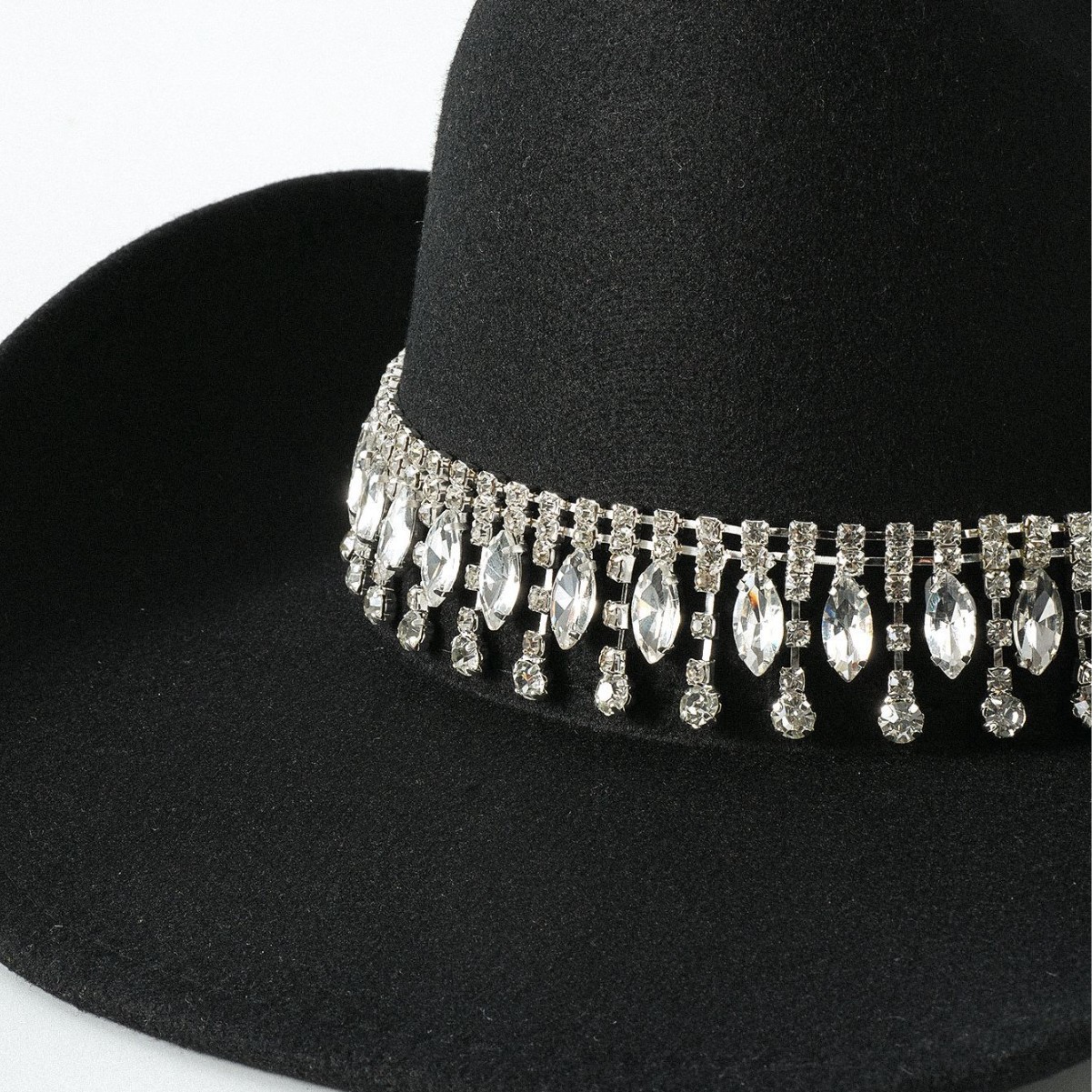 Ancho metal de doble fila de fieltro de diamante occidental sombrero vaquero caliente sombrero de mujer hombre alto estilo francés sombrero