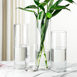 Extra large transparent glass vase hydroponic rich bamboo straight wide Mouth Vase living room decoration floor flower arrangement ornaments