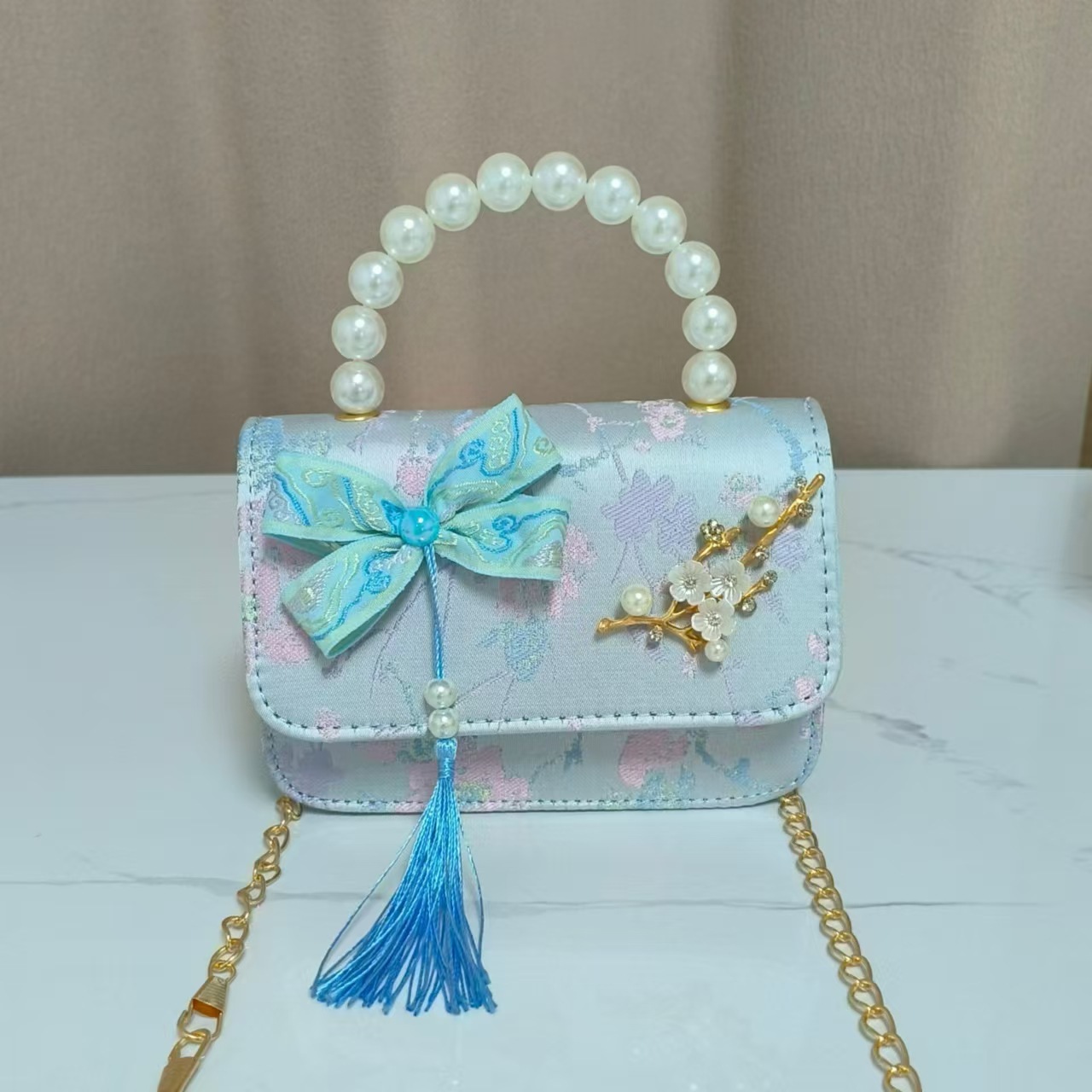 Bolsos infantiles de alto nivel, exquisitos antiguos, bolsos de cambio de niña, bolsos de mano de perlas de princesa, bolsos de almacenamiento