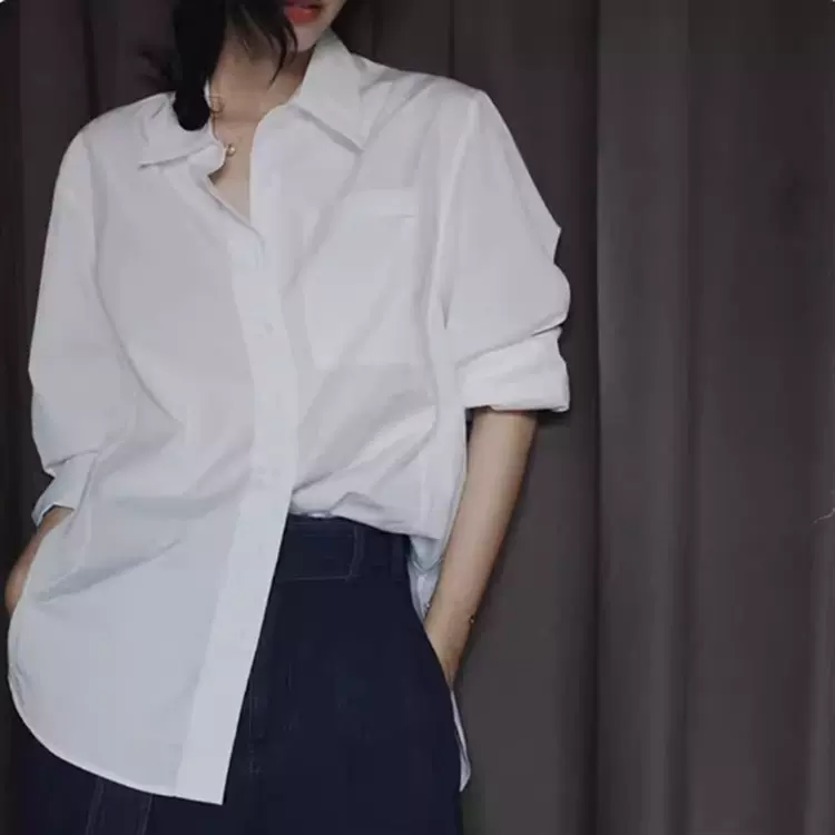 C712法式白色叠穿长袖衬衫外套女春秋新款高级感宽松bf慵懒风休闲