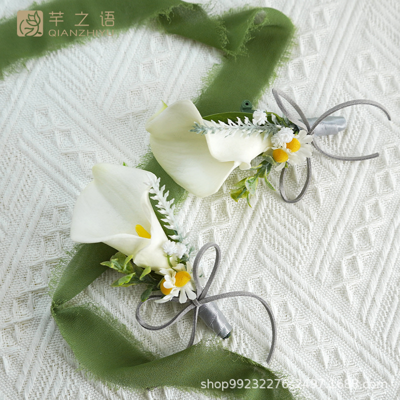 新品仿真绢花永生花森系清新马蹄莲婚礼庆典仪式胸花襟花新娘手工