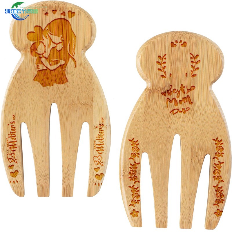 Ensalada de bambú Mango de mano en forma de amor Nuevo producto Venta caliente Mango de amor Ensalada de mano Juego de utensilios de cocina Vajilla para el hogar