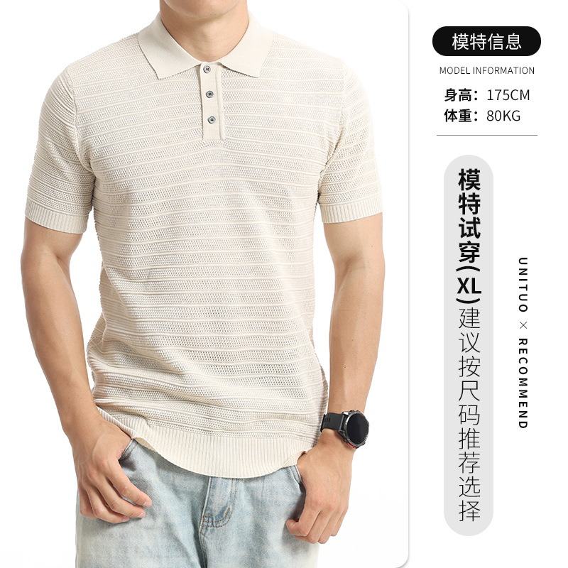 Europa y América transfronterizos hombre hielo de punto polo camisa de manga corta hombre de verano de negocios casual de alto nivel con solapas hombre