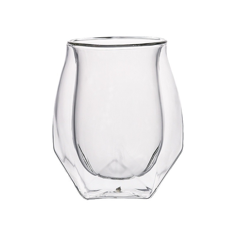 Copa de whisky de doble capa Copa de vino de estilo europeo Copa de vidrio resistente a altas temperaturas Copa de licores Copa de bebidas frías Copa de café de diamantes creativos