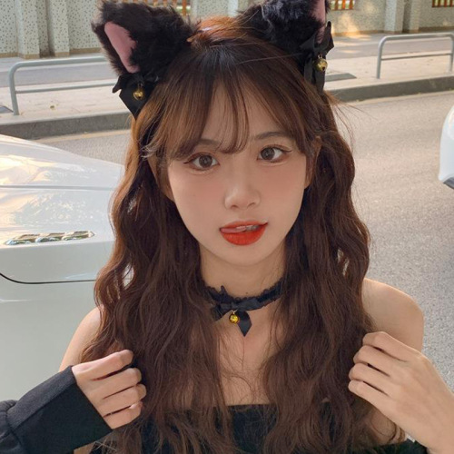 Halloween party costume masquerade cat girl headpiece black lace face mask internet star cute cat rabbit ear headband