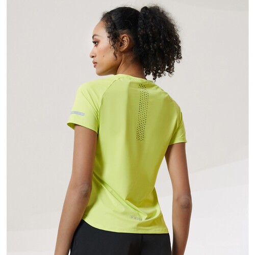 Women's mesh breathable reflective print T-shirt, bare feel elastic quick-drying sports top, running training fitness clothing