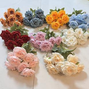 9-head diamond roses, European-style artificial flowers, home display roses, wedding hotel bouquets of fake flowers for home decoration