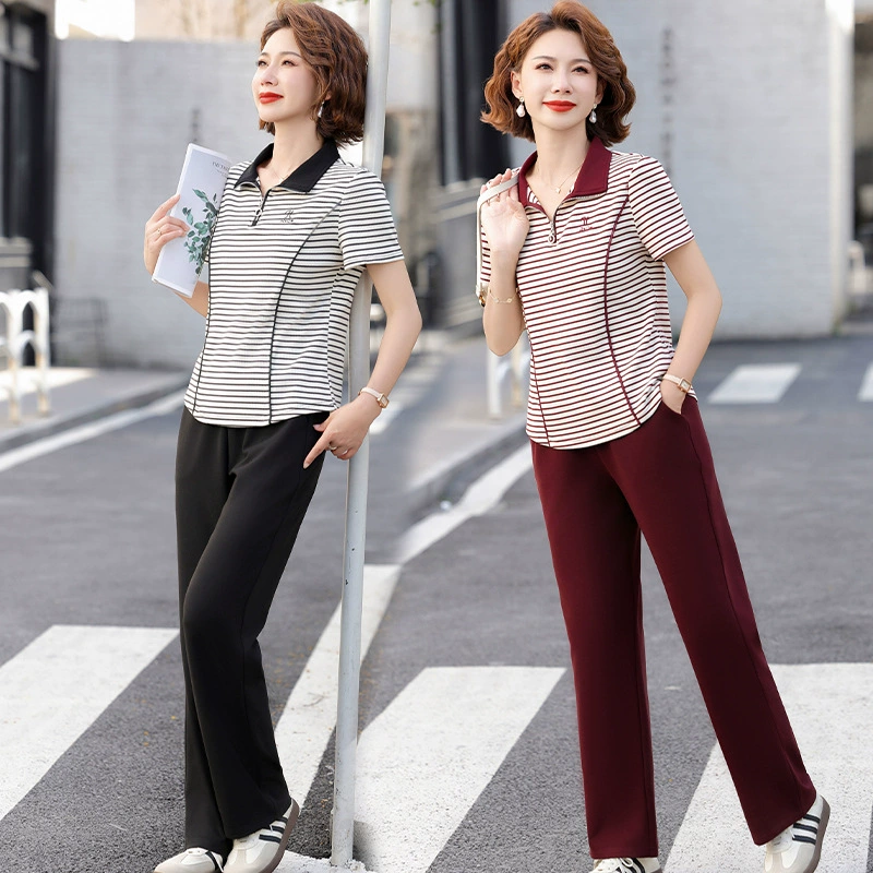 Летний костюм для новоиспеченной мамы 2025 года, модный топ-двойка, летняя футболка с коротким рукавом для женщин среднего и пожилого возраста