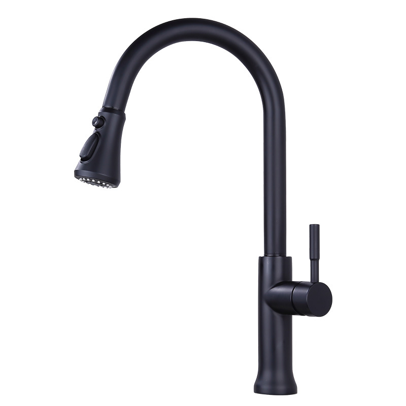 跨境304不锈钢黑色厨房触碰抽拉式水龙头 冷热烤漆伸缩洗菜盆龙头