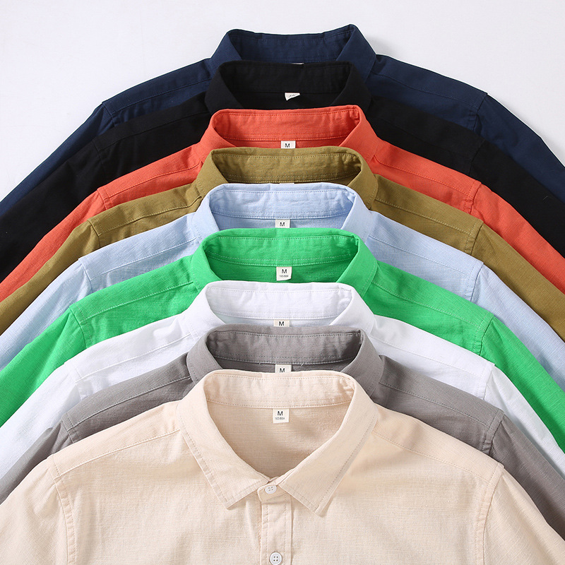 Camicia casual uomo in lino e cotone manica lunga stile rétro_voghion.com