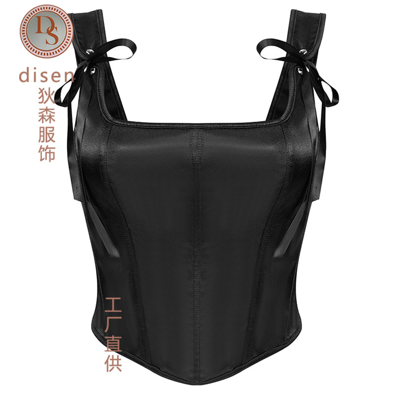 Nuevo comercio electrónico transfronterizo suministro retro chaleco negro de corte correa de pecho camisa de dama correa corset