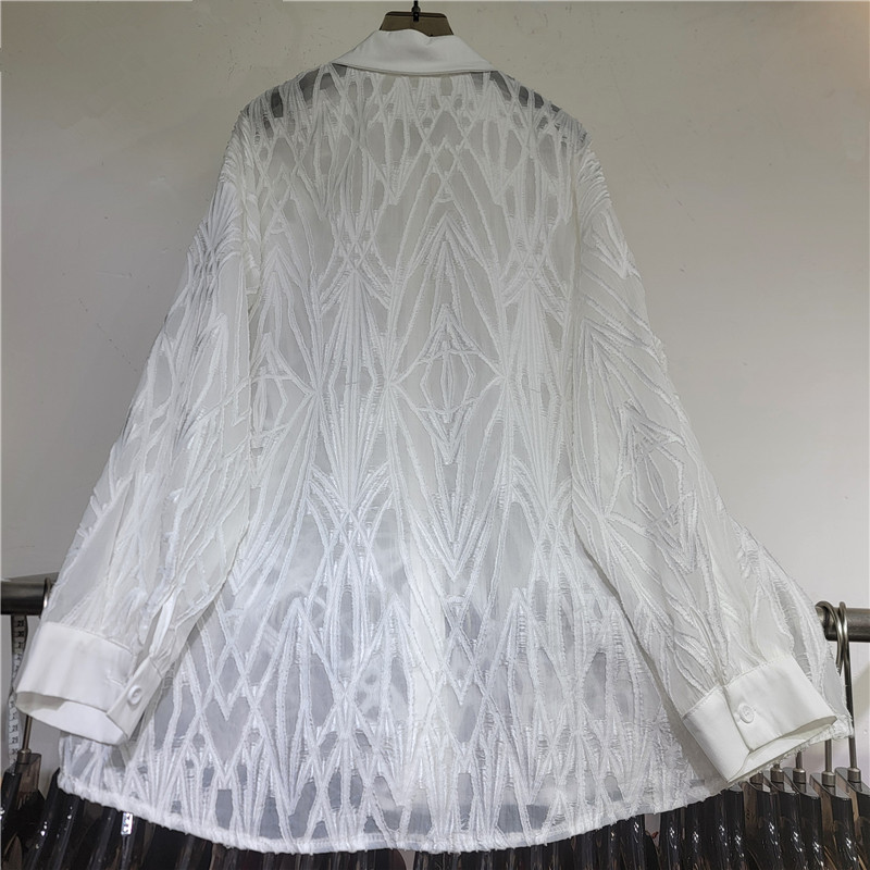 Blusa Cárdigan con Jacquard de Poliéster Suelta de Manga Larga para Verano