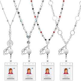 现货玻璃珍珠生命树套装易拉扣lanyard necklace系索徽章毛衣项链