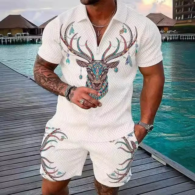 Мужские 3D окрашенные животные принты, повседневные футболки и шорты на молнии, 2 шт.