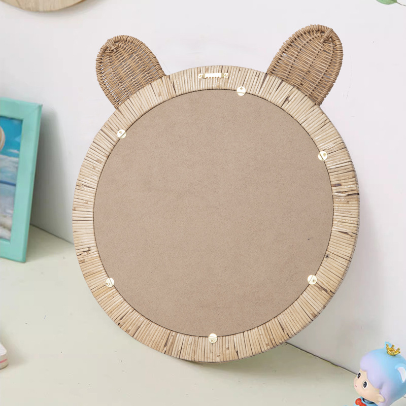 Espejo de pared escandinavo de caña, espejo de pared creativo, espejo de pared decorativo, espejo de maquillaje tejido a mano