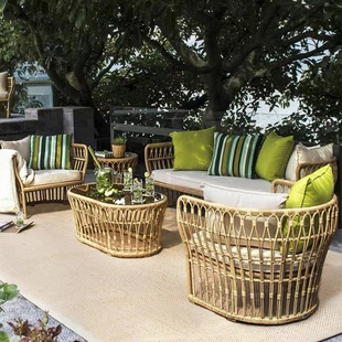 Outdoor Rattan Sofa Terrace Courtyard Sun Room Leisure Rain-proof Sun-proof Sofa Furniture Balcony Soft Rattan Chair Sofa