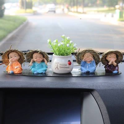 creative online popular four little monks, Car ornaments - four-no-straw-hat-white-flower-pot-leopard-pad-fragrant-stick