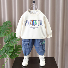 男童套裝春秋款2024新款帥氣時髦男孩寶寶春裝潮酷兒童衛衣兩件套