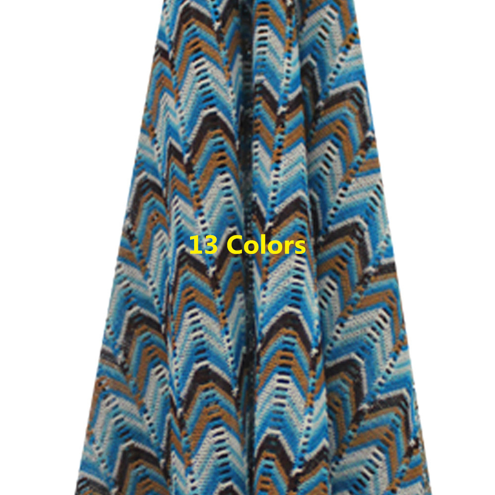 经编全涤色织条纹提花网眼面料 镂空花边服装辅料 比基尼服装面料