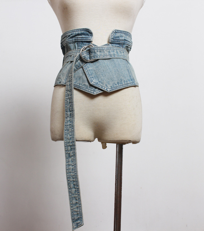 Double ring belt fashion retro shirt dress denim strap women's waist trimming versatile wide belt long tail waist seal