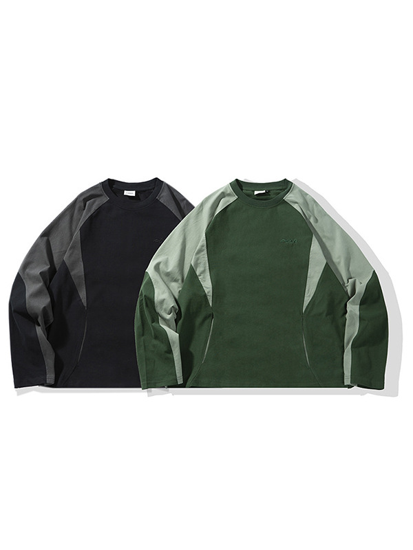 ATBORDER 2025 春の新日本レトロコントラストカラースプライシングラウンドネックスウェットシャツトレンディなカップル Tシャツ男性用