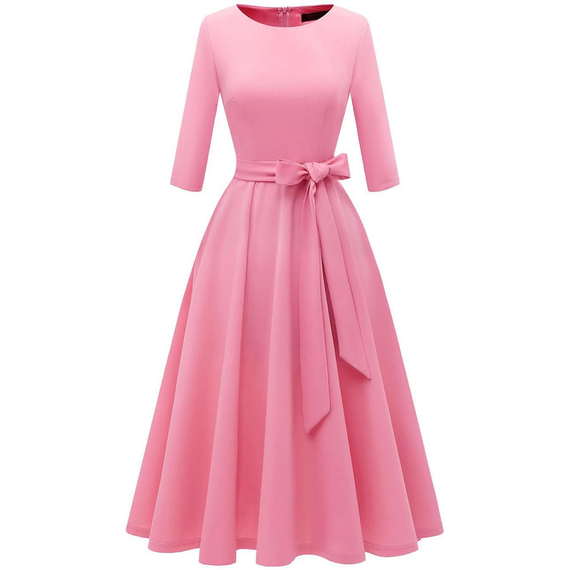 National Style Cross-Border In-Stock Amazon Crew Neck Three-Quarter Sleeve Solid Color Vintage Evening Party Vacation Dress Wedding Women's Evening Gown National Style Cross-Border In-Stock Amazon Crew Neck Three-Quarter Sleeve Solid Color Vintage Evening Party Vacation Dress Wedding Women's Evening Gown
