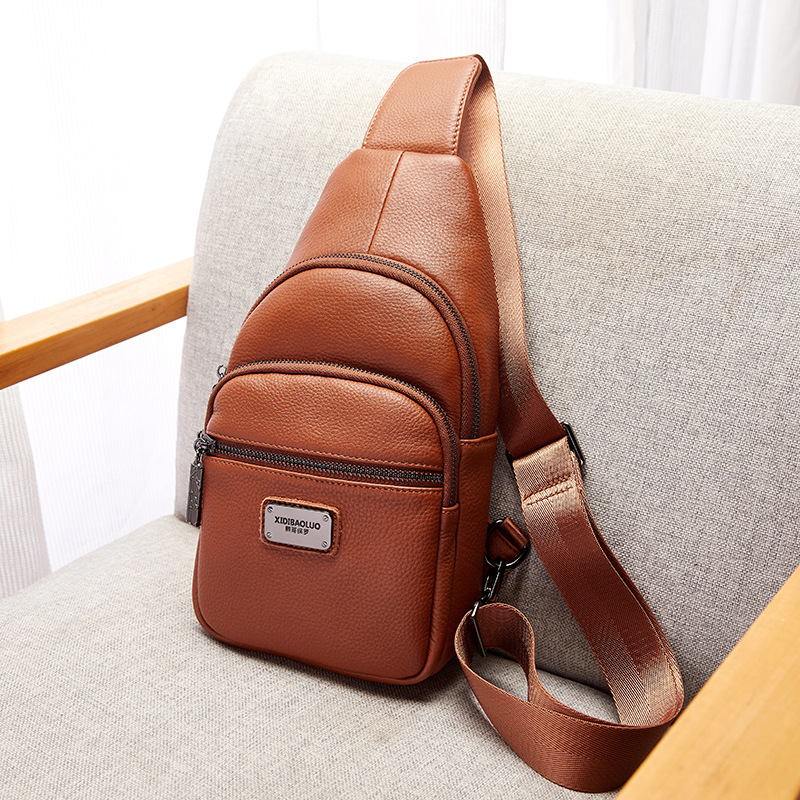 2022 New Women's Bag Xiti Paul Retro Fashion Couple's First-Layer Cowhide Chest Bag Crossbody with Multiple Compartments Vintage Style