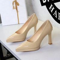 1108 European and American style waterproof platform, super high heels, sexy banquet, one foot stomping, thick heels, not tiring feet, high-end patent leather single shoes for women