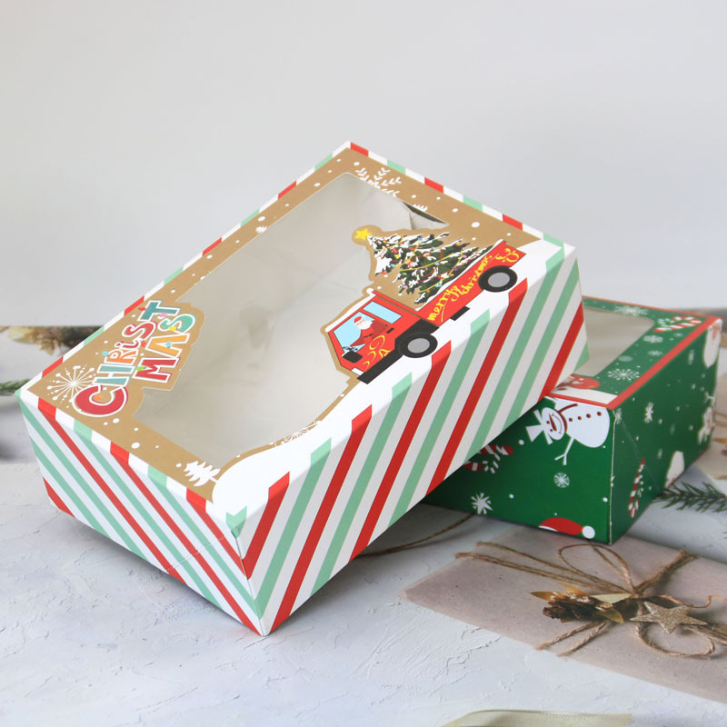 Pvc窓開けクリスマスキャンディークッキー箱クリエイティブ白紙ケーキパン松餅クリスマスプレゼント包装箱|undefined