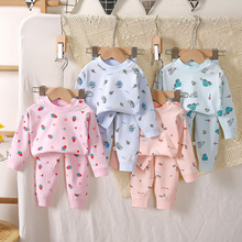 春秋款儿童秋衣秋裤棉无骨男女宝宝睡衣套装条纹1-10岁中大童装