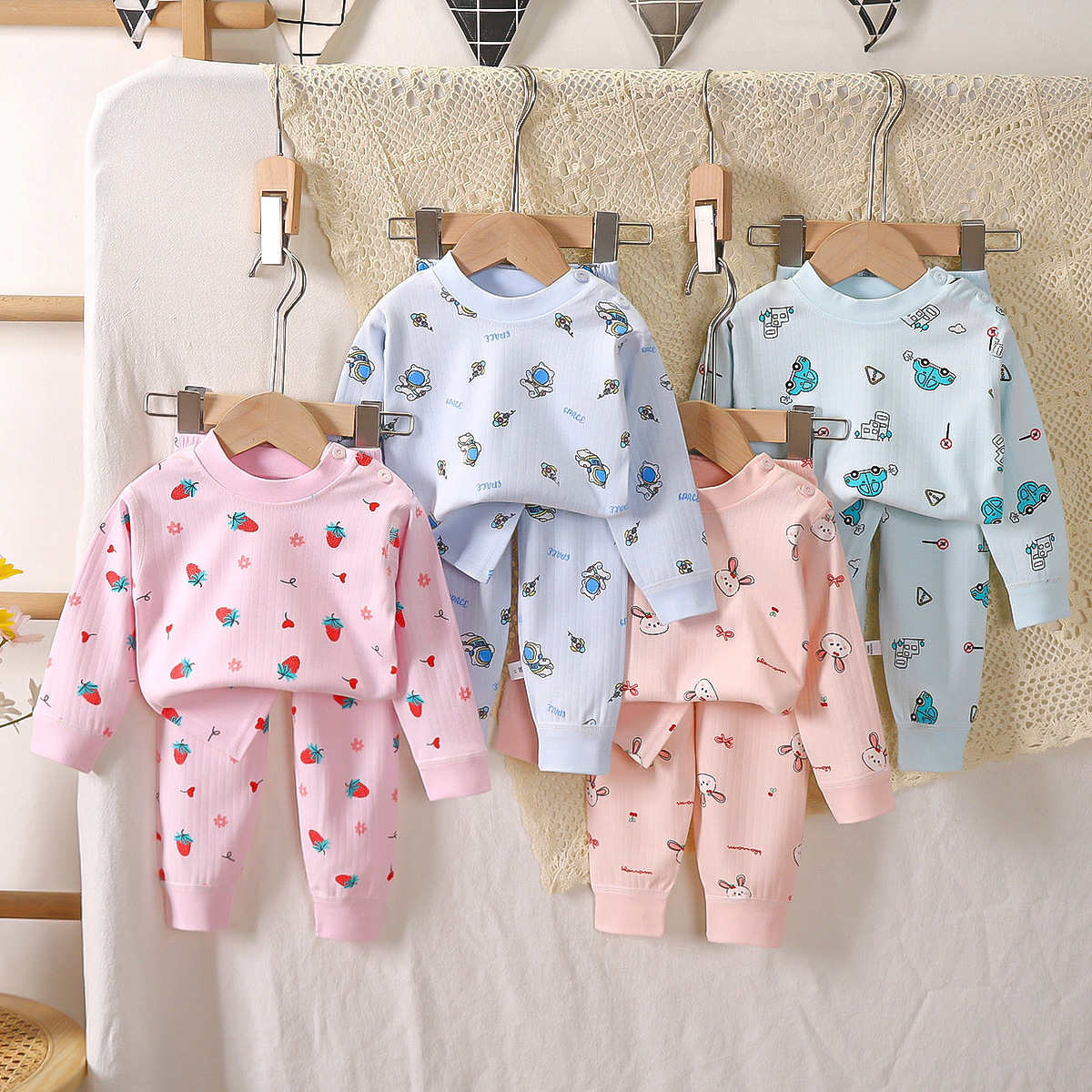 春秋款儿童秋衣秋裤棉无骨男女宝宝睡衣套装条纹1-10岁中大童装