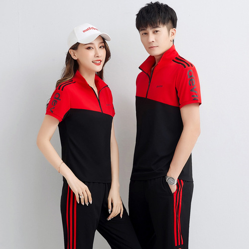 Couple's clothing  new trendy sports suit summer short-sleeved popular men's T-shirt sportswear women's summer thin style