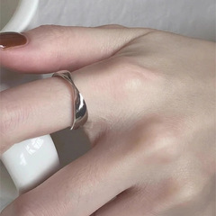 S925純銀莫比烏斯波紋戒指女ins風簡約時尚高級感百搭開口指環潮