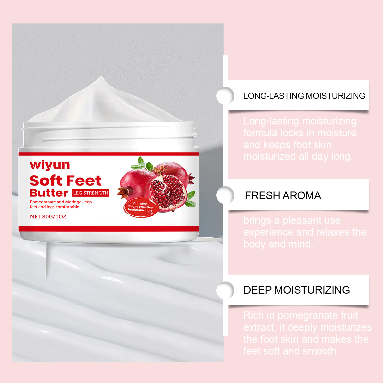 Fußpflegecreme, erweichende Fußpflegecreme mit Granatapfel-Moringasamen, feuchtigkeitsspendende Fußcreme für die Ferse_voghion.com