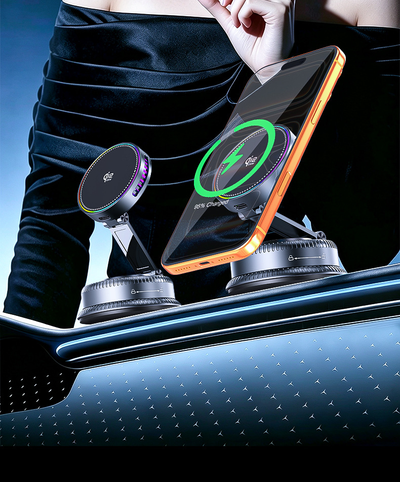 K33D Vacuum Suction Phone Holder 25W Wireless Fast Charging Car Phone Holder QI2.2 Magnetic Navigation Holder