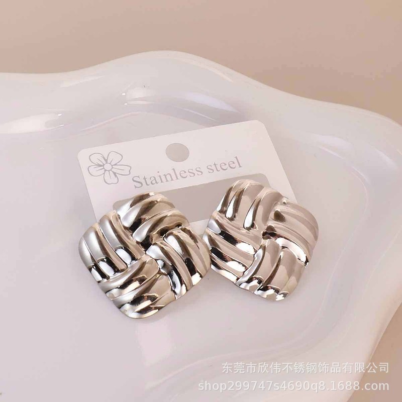 跨境欧美夸张潮流光面耳环朋克冷淡风几何不规则耳钉不锈钢耳饰|undefined
