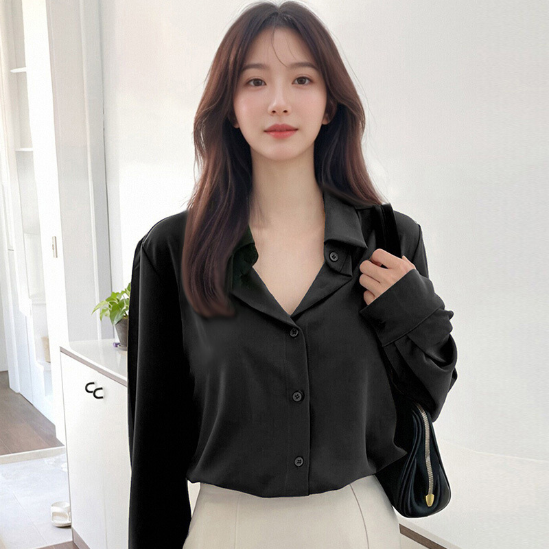 春秋款上衣百搭设计感小众女士衬衫复古港味长袖纯色职业百搭衬衣|undefined