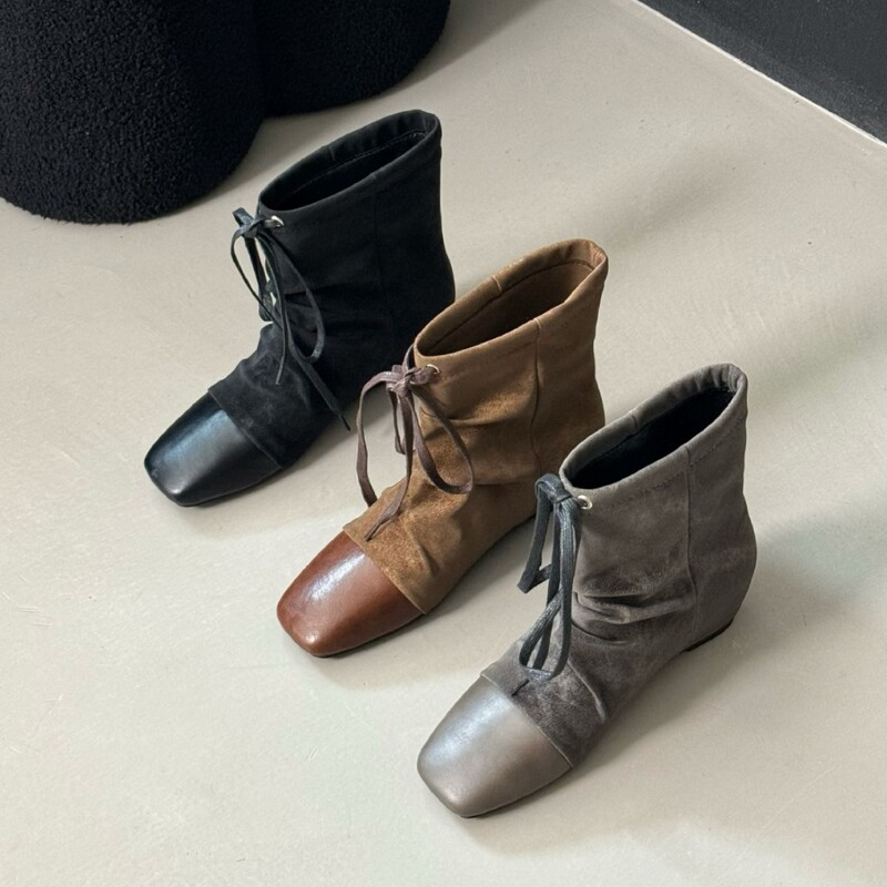 Inner Height-Increasing Retro Ankle Boots 2026, Color-Block Square-Toe Mid-Calf Boots for Women, with Drawstring Back Strap, Short Western Boots Inner Height-Increasing Retro Ankle Boots 2026, Color-Block Square-Toe Mid-Calf Boots for Women, with Drawstring Back Strap, Short Western Boots