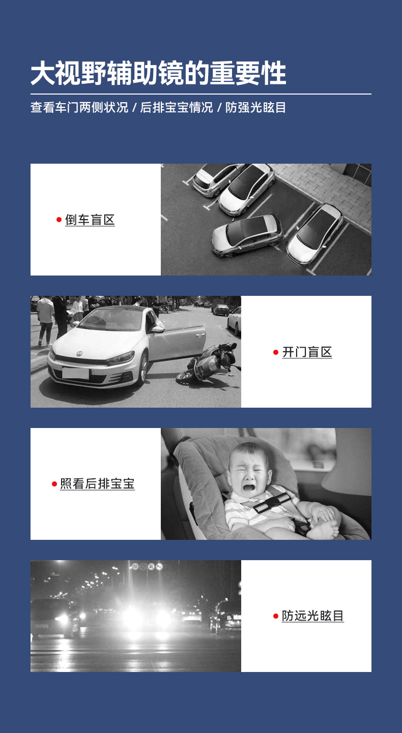 Car Anti-Glare Blue Mirror, Enlarged Interior Auxiliary Mirror, Reversing Mirror, Rearview Mirror, Wide-Angle Curved Mirror, Baby Mirror