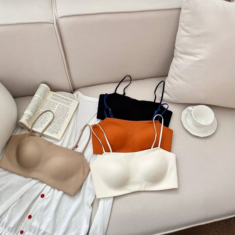 Seamless fixed cup strapless bra for women, summer thin one-shoulder tube top underwear, non-slip, non-dislodging, milky white, size M Seamless fixed cup strapless bra for women, summer thin one-shoulder tube top underwear, non-slip, non-dislodging, milky white, size M