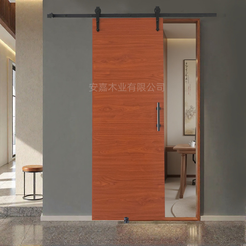 Nordic Style Solid Wood Manual Sliding Barn Doors, Paint-Free Plain Doors for Guesthouses, Sliding Doors for Bathrooms and Kitchens Wholesale