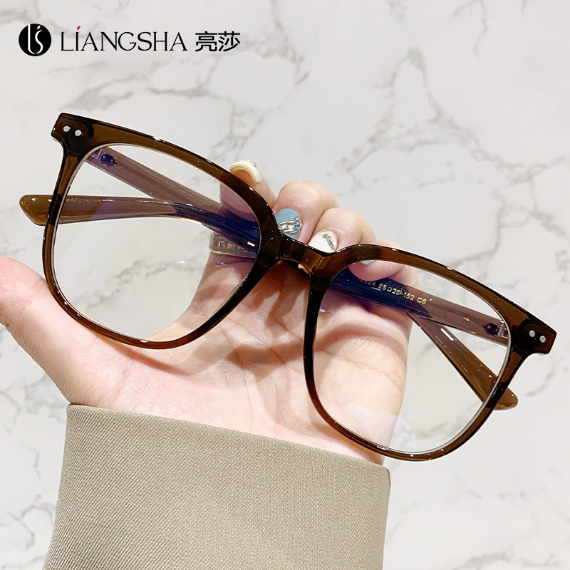 Korean Style Cold Tea Color Glasses Frame Anti-Blue Light Rice Nail Large Frame Big Face Slimming Flat Glasses Women's Myopic Glasses Frame Korean Style Cold Tea Color Glasses Frame Anti-Blue Light Rice Nail Large Frame Big Face Slimming Flat Glasses Women's Myopic Glasses Frame