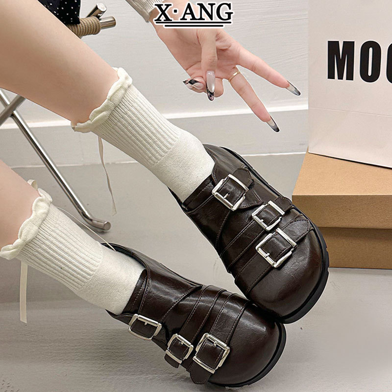 Genuine leather retro buckle Mary Jane shoes, college style JK small leather shoes, soft sole, comfortable for women, loafers, single shoes