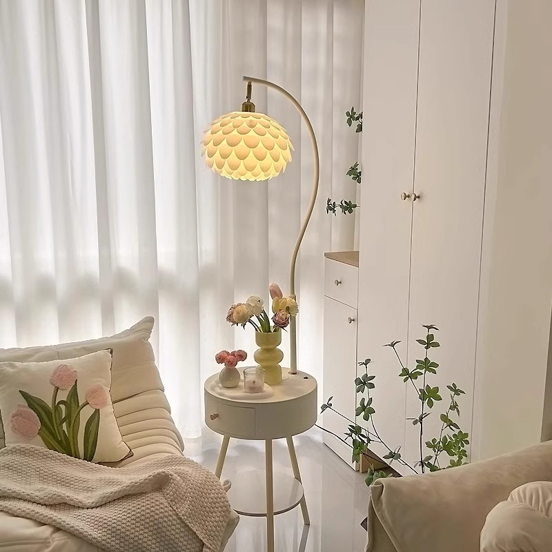 Cream style bedroom floor lamp bedside table integrated table lamp living room sofa side a few corners atmosphere standing lamp Cream style bedroom floor lamp bedside table integrated table lamp living room sofa side a few corners atmosphere standing lamp